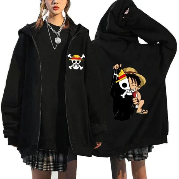 One Piece Jacket: Zip-Up Hoodie with Luffy & Jolly Roger Jackets 4